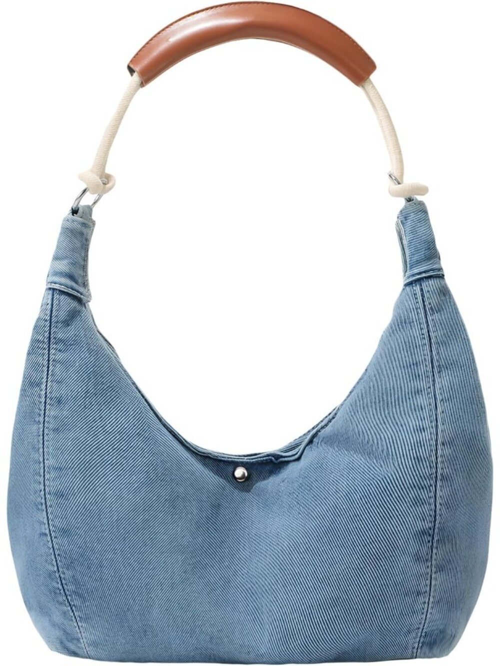 Denim Crescent Shoulder Bag for Women, Fashion Jean Hobo Purse, Everyday Half Mo
